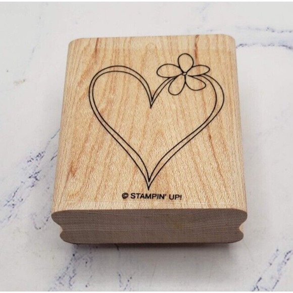 Stampin Up Spring Floral Love Heart Wood Mounted Rubber Stamp - Picture 1 of 7